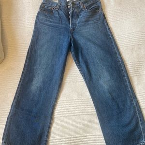 Levi rib cage cropped denim jeans.